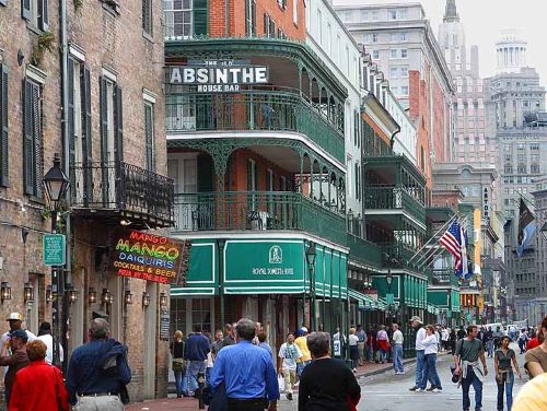 Bourbon Street, New Orleans, in 2003, looking towards Canal Street