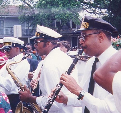 Musicians play for a funeral leaving St. Augustine Church in the Tremé neighborhood