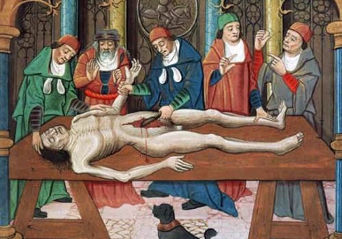 Dissection of a cadaver, 15th-century painting