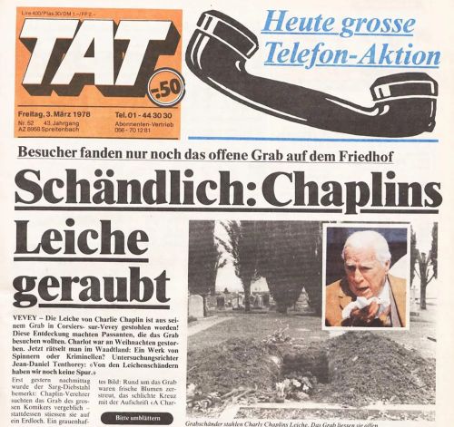 Story about the theft of Chaplin's coffin