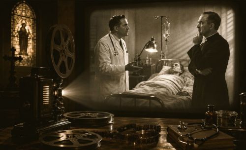 Illustration of religion and medicine in film