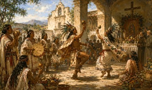 Illustration of a native Nahua dance ceremony