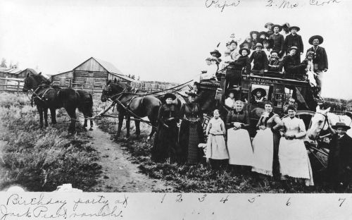 McLaughlin Stagecoach with birthday party, 1880s in Park County, Colorado