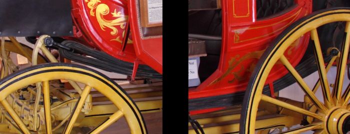Detail of leather-strap suspension on a Concord Stage Coach