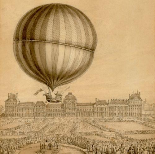 Flying High: How Hot Air Balloons Made the Sky Human 6 Contemporary illustration of the first flight by Jacques Alexandre Cรฉsar Charles with Nicolas-Louis Robert