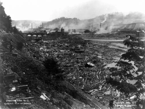 The 1889 Johnstown Flood: Class Power and Gilded Age Greed That Killed over 2,000 People 7 1889 view of debris field with Stone Bridge in the left center