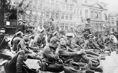 Mythology and the Two World Wars: From Ancient Heroes to Nazi Racial Myth 7 Royal Fusiliers resting in the town square at Mons before the Battle of Mons
