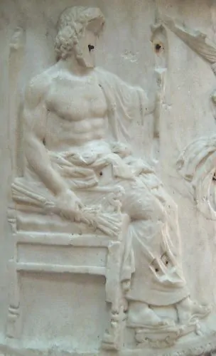 Neo-Attic bas-relief sculpture of Jupiter, holding a thunderbolt in his right hand
