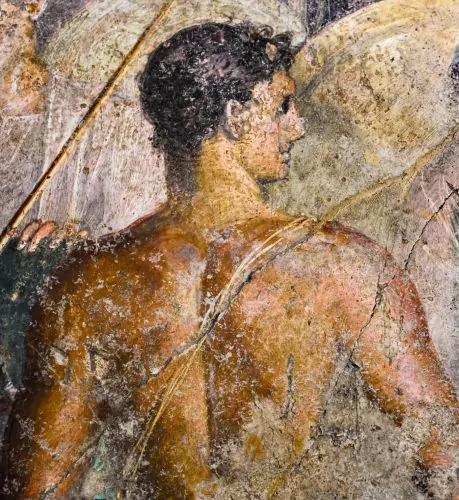 Patroclus on an antique fresco from the House of the Tragic Poet in Pompeii