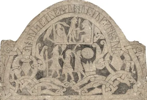 Gotland Runic Inscription 181 which depicts Odin with Gungnir