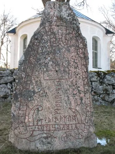 A runestone from Södermanland, Sweden bearing a depiction of Thor's hammer