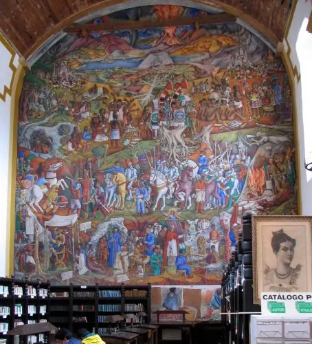 Mapa Quinatzin: Law and Justice in Ancient Mesoamerica 22 "La historia de Michoacán", mural in the Biblioteca Gertrudis Bocanegra