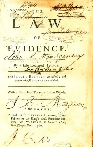 Title page from The Law of Evidence, George Wythe Collection, Wolf Law Library, College of William & Mary