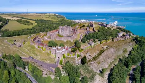 Aerial panorama of Dover Castle, founded it the 11th century