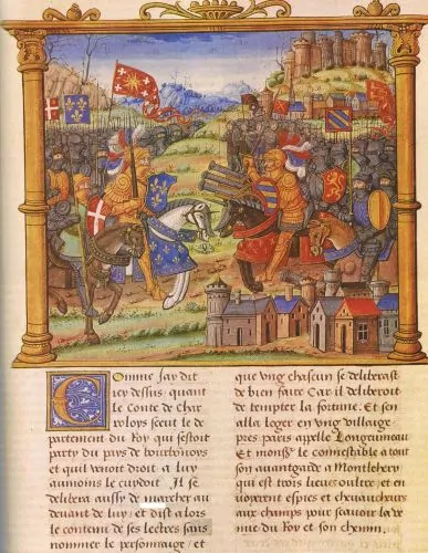 Battle of Montlhéry , 1465, where the companies of Louis XI 's ordinance fought the allied troops of the League of the Public Weal
