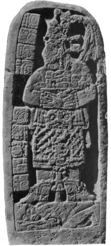 Protecting the Sacred Center: Rulers and Political Security in Ancient Mesoamerica 12 Lady Six Sky's portrait in Stela 24, standing atop a captive from K'inichkaab and dressed in maize god and moon goddess regalia