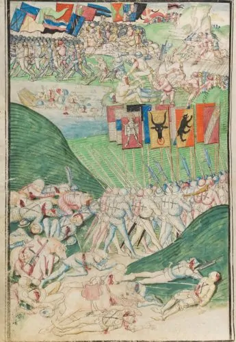 The King Who Needed to Know: Louis XI and the Making of a Medieval Information State 15 Theย battle of Morat during the Burgundian Wars, fromย Diebold Schilling'sย Berne Chronicle