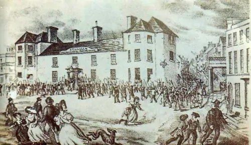 The attack of the Chartists on the Westgate Hotel during the Newport Rising of 1839