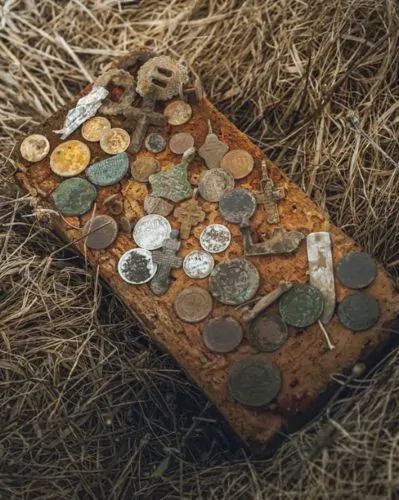 Mix of ancient coins laid out