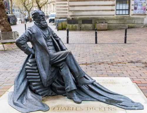 A statue of Dickens in his birthplace Portsmouth, Hampshire