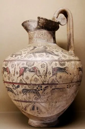Ancient Greek oenochoe with wild goats, 625–600 BCE