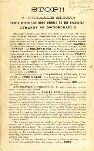 Anti-vaccination pamphlet produced by Alexander Ross in 1885. "You are contaminating the bodies of your children with disease and impurity."