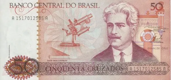 Oswaldo Cruz on a 1986 50 Brazilian cruzados banknote
