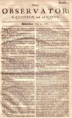 L'Estrange's The Observator of 11 May 1681