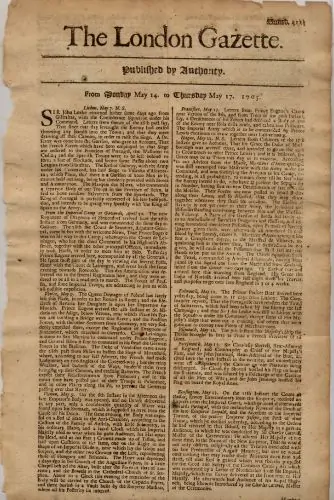 An issue of The London Gazette from 1705