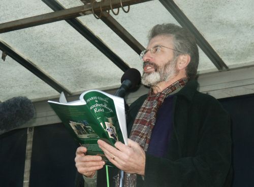 Gerry Adams at a commemoration in County Fermanagh (2001)