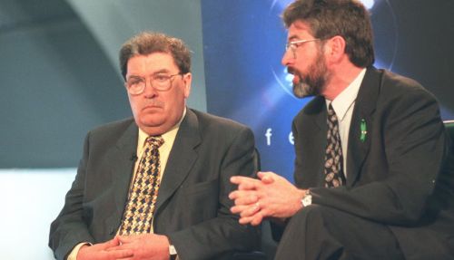 SDLP leader John Hume and Sinn Féin president Gerry Adams in Belfast in 1998