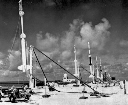 Array of sounding rockets with instruments for making scientific measurements of high-altitude nuclear tests