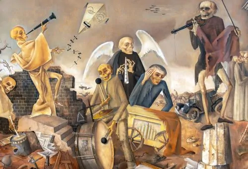 Skeleton with wings (detail), Felix Nussbaum, Triumph of Death (The Skeletons Play for the Dance), 1944