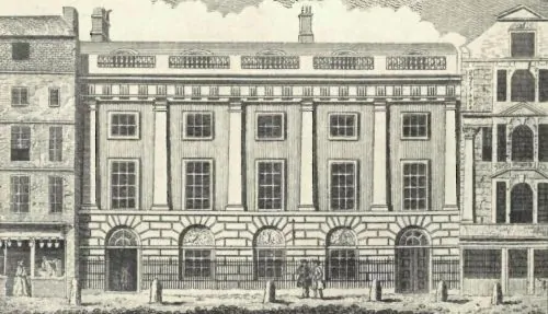 An engraving of East India House, in Leadenhall Street in the City of London (1766)
