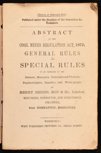 Title page of the Coal Mines Regulation Act of 1872