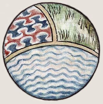 Medieval artistic representation of a spherical Earth – with compartments representing earth, air, and water (c. 1400)