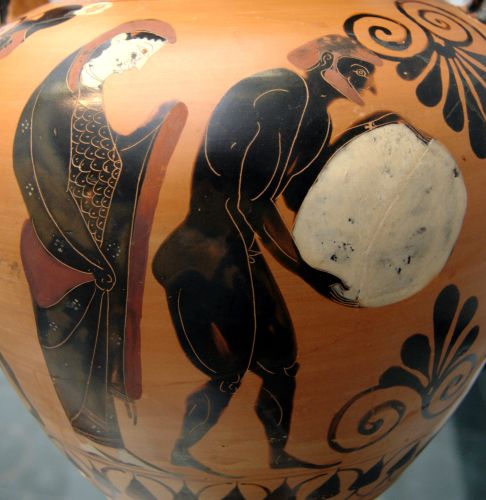 Persephone supervising Sisyphus in Tartarus, Attic black-figure amphora, c. 530 BCE