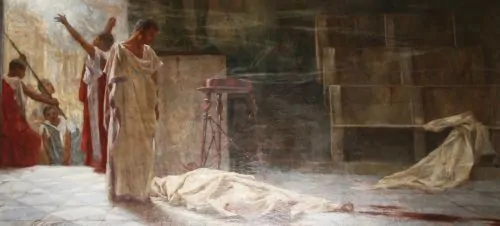 The Ides That Failed: What if Julius Caesar Had Survived? 2 Mark Antony with the dead body of Caesar, painted by Bela Čikoš Sesija, before 1920