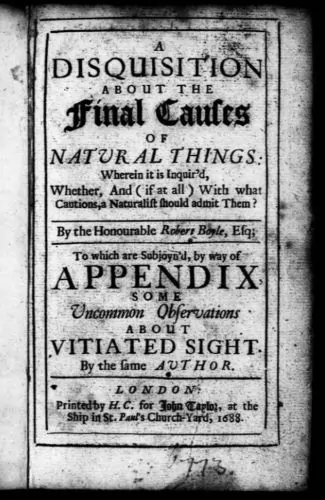 Title page of Boyle’s A Disquisition about the Final Causes of Natural Things