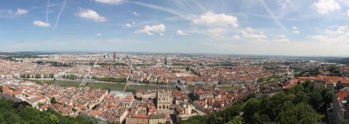 Panorama of the inner city of Lyon, taken from the basilica of Notre-Dame de Fourvière's roof