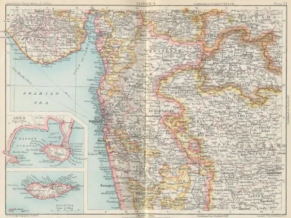 1893 map of the Bombay Presidency including Aden Province and Socotra