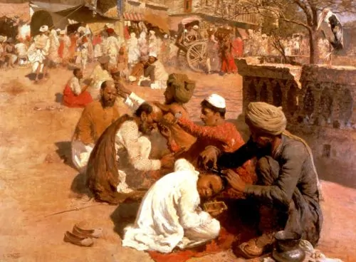 Barbers in Saharanpur, a painting by Edwin Lord Weeks (1849–1903)